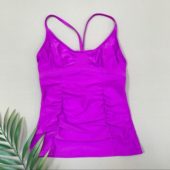 ATHLETA purple smocked tankini swimsuit top, 32 B/C. - Picture 2 of 3